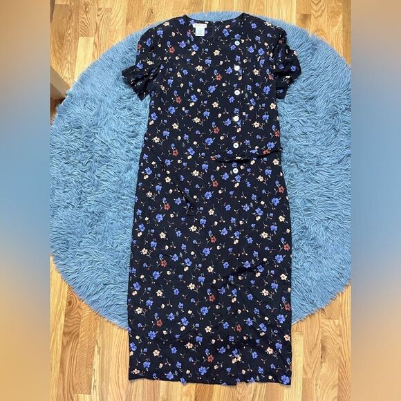 Vintage Talbots Dark Floral Maxi Dress Size L - Picture 1 of 4
